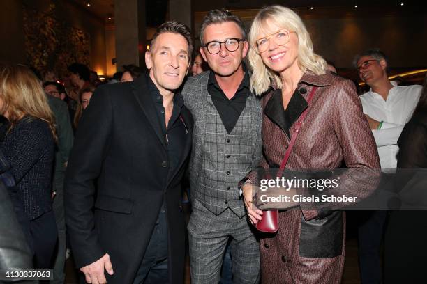 Mark Keller, Hans Sigl and his wife Susanne Sigl during the NdF after work press cocktail at Parkcafe on March 13, 2019 in Munich, Germany.