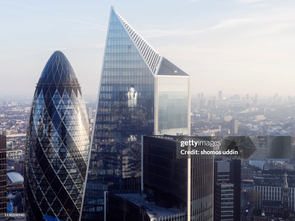 Modern London skyscrapers and the financial district