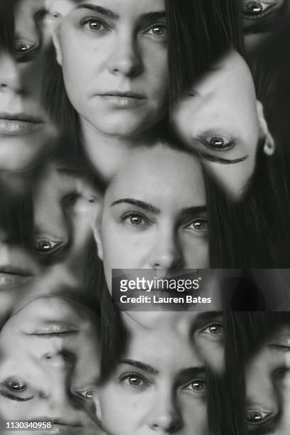 kaleidoscope portrait of woman - multiple images of the same person stock pictures, royalty-free photos & images