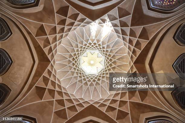 decorated dome of dowlat abad persian garden in yazd, iran - arabic style stock pictures, royalty-free photos & images