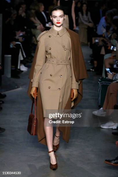 Model walks the runway at the Burberry show during London Fashion Week February 2019 on February 17, 2019 in London, England.