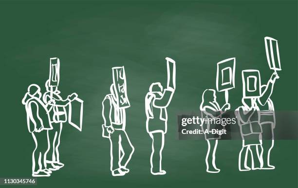 workers on strike chalkboard - sign language vector stock illustrations