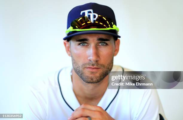 Kevin Kiermaier of the Tampa Bay Rays poses for a portrait during photo day on February 17, 2019 in Port Charlotte, Florida.