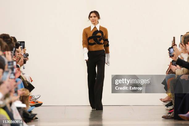 Fashion designer Victoria Beckham at the Victoria Beckham show during London Fashion Week February 2019 on February 17, 2019 in London, England.