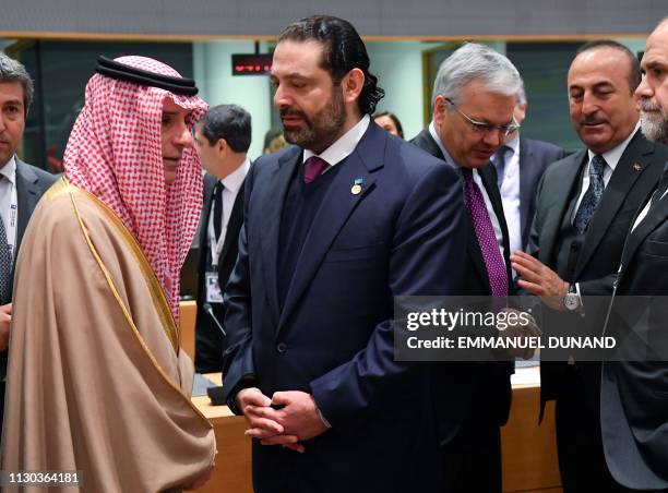 Saudi Arabia Foreign Minister Adel al-Jubeir, Lebanon's Prime Minister Saad Hariri, Belgium Foreign Minister Didier Reynders and Turkish Foreign...