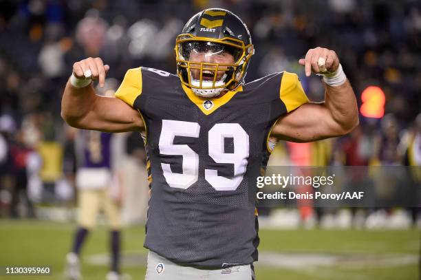 Tarpley of the San Diego Fleet reacts in the second quarter against the Atlanta Legends during the Alliance of American Football game at SDCCU...