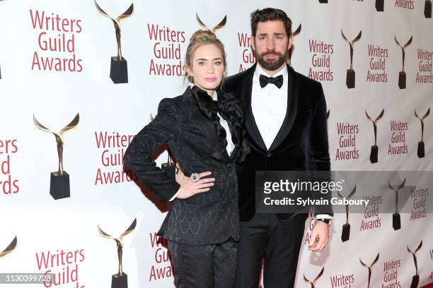 Emily Blunt and John Krasinski attend 71st Annual Writers Guild Awards New York Ceremony at Edison Ballroom on February 17, 2019 in New York City.