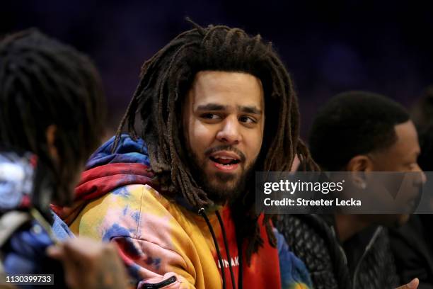 Cole watches the action during the NBA All-Star game as part of the 2019 NBA All-Star Weekend at Spectrum Center on February 17, 2019 in Charlotte,...