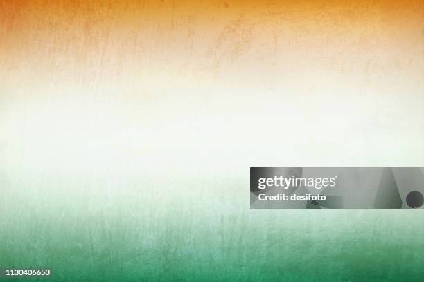 a horizontal vector illustration of horizontal tri color merging bands, saffron, white and green - august background stock illustrations