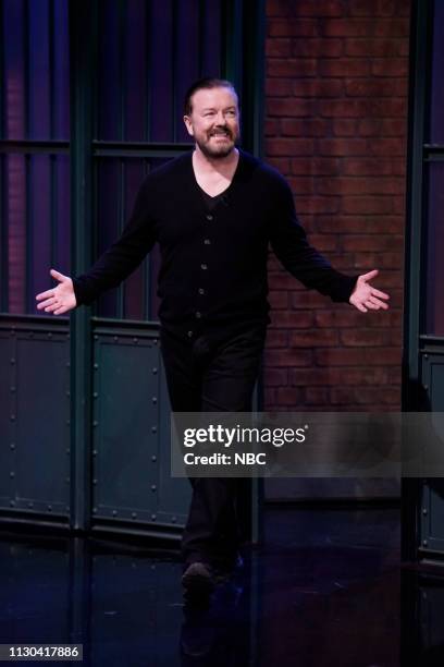 Episode 811 -- Pictured: Actor/comedian Ricky Gervais arrives on March 13, 2019 --