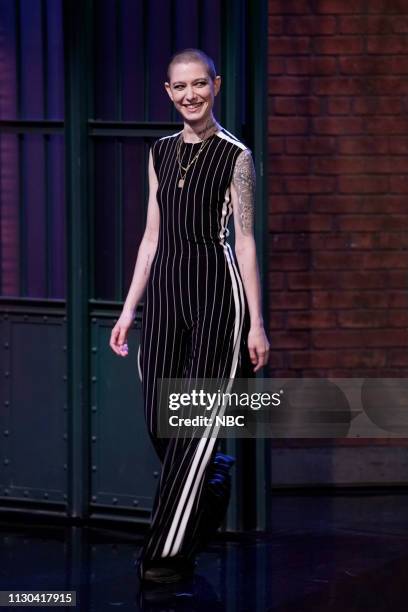 Episode 811 -- Pictured: Asia Kate Dillon arrives on March 13, 2019 --