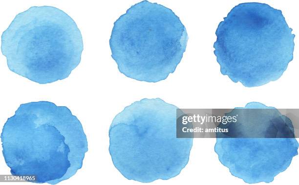 ink patches set - blue watercolor stock illustrations