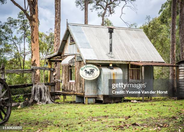 a replica australian bush hut  built in queensland - colony stock pictures, royalty-free photos & images