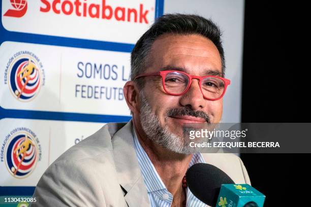 Costa Rica's national football team coach Gustavo Matosas, smiles during a press conference in Alajuela, Costa Rica on March 14 ,2019. - Matosas...
