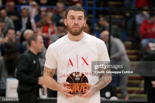 Mike James, #2 of AX Armani Exchange Olimpia Milan during the award presentation as MVP of February before 2018/2019 Turkish Airlines EuroLeague...