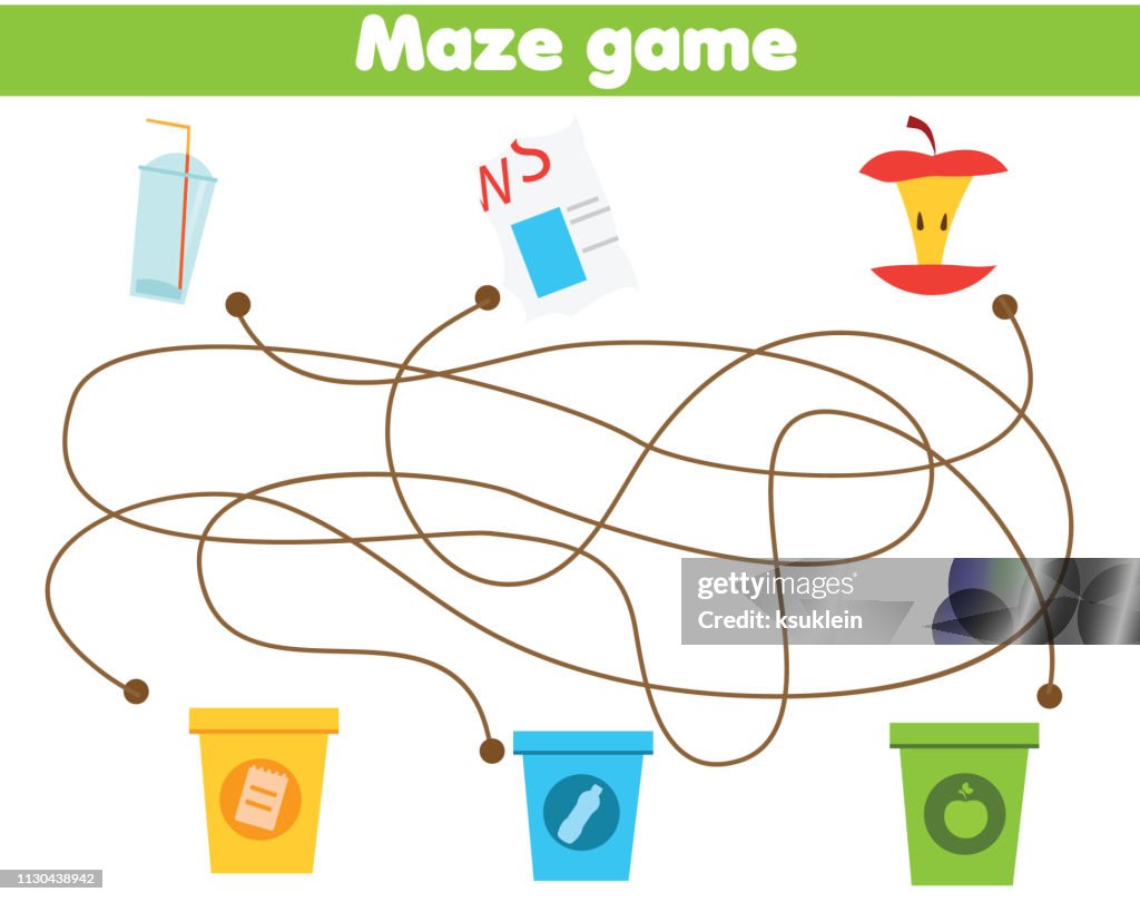 Maze Game Labyrinth For Kids Waste Sorting Game High-Res Vector Graphic ...