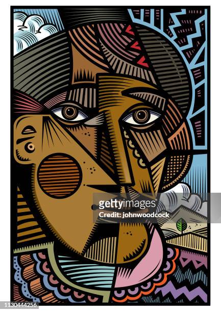 person of colour cubist head. - cubisme stock illustrations