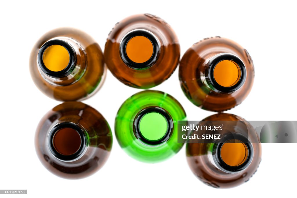 Brown And Green Bottles Seen From Above