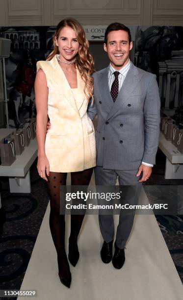 Vogue Williams and Spencer Matthews attend the Paul Costelloe presentation during London Fashion Week February 2019 at the Simpsons in the Strand on...