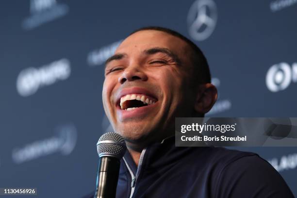 Laureus Ambassador Bryan Habana speaks during a Rugby World Cup discussion on February 18, 2019 in Monaco, Monaco.