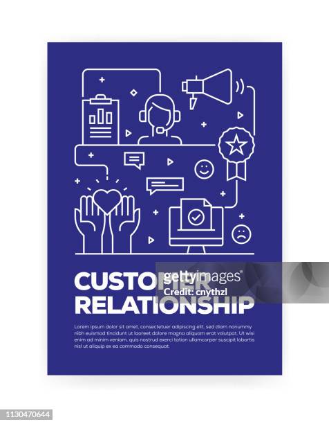 ilustrações, clipart, desenhos animados e ícones de projeto do cliente relação conceito linha estilo capa para anual relatório, flyer, folheto. - customer relationship management