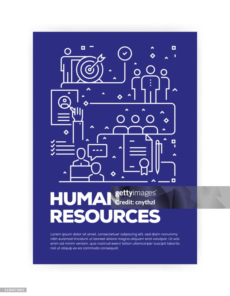 Human Resources Concept Line Style Cover Design for Annual Report, Flyer, Brochure.