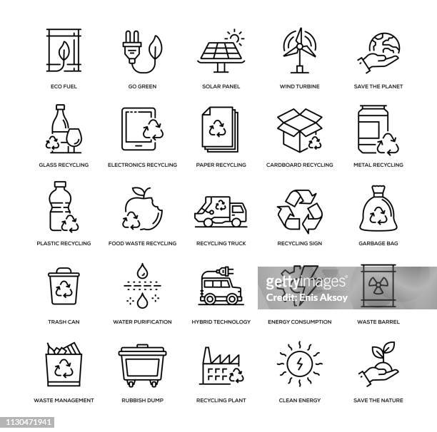 illustrazioni stock, clip art, cartoni animati e icone di tendenza di set di icone di riciclamento - materiale