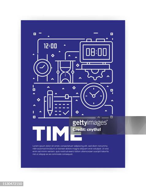 ilustraciones, imágenes clip art, dibujos animados e iconos de stock de tiempo relacionados con el diseño de la cubierta del estilo línea anual informe, folleto, folleto. - hourglass books