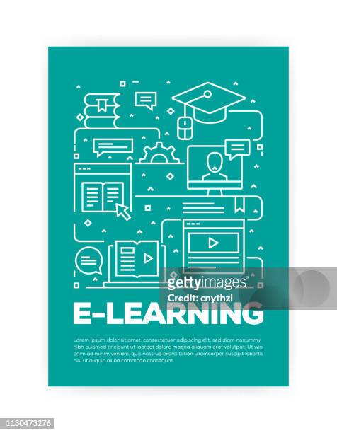 e-learning concept line style cover design for annual report, flyer, brochure. - e learning template stock illustrations