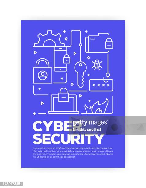 stockillustraties, clipart, cartoons en iconen met cyber security concept lijn stijl cover ontwerp voor de jaarlijkse verslag, flyer, brochure. - security