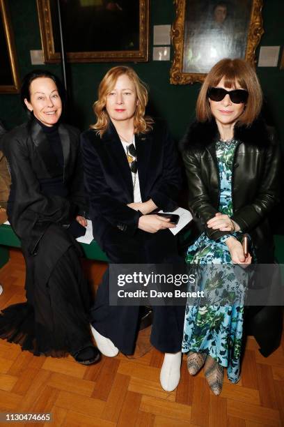 Amanda Harlech, Sarah Mower and Anna Wintour attends the Erdem show during London Fashion Week February 2019 at National Portrait Gallery on February...