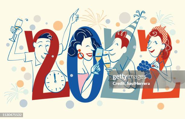 illustrazioni stock, clip art, cartoni animati e icone di tendenza di capodanno anni '20 - reloj