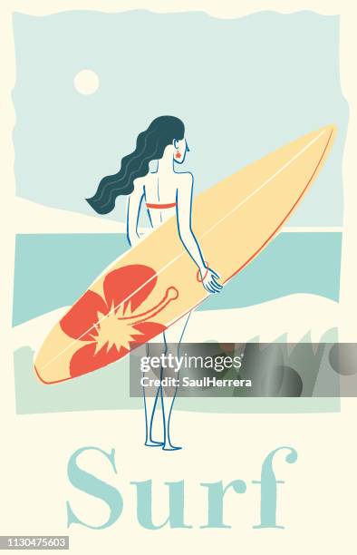surf girl - playa mujeres stock illustrations