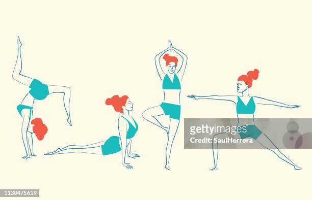 ilustraciones, imágenes clip art, dibujos animados e iconos de stock de yoga - cardiovascular exercise