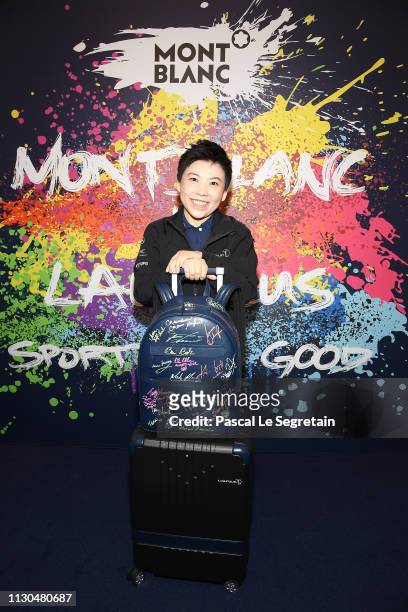 Yaping Deng attends Montblanc X Laureus Sport For Good photocall at Hotel Hermitage during 2019 Laureus World Sports Awards, on February 18, 2019 in...