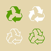 Green and White Recycle Symbol Set Isolated