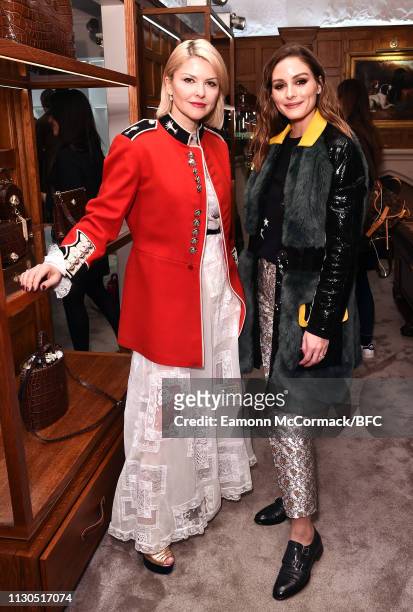 Mariya Dykalo and Olivia Palermo attend the Aspinal of London AW19 presentation during London Fashion Week February 2019 at the Aspinal Of London on...