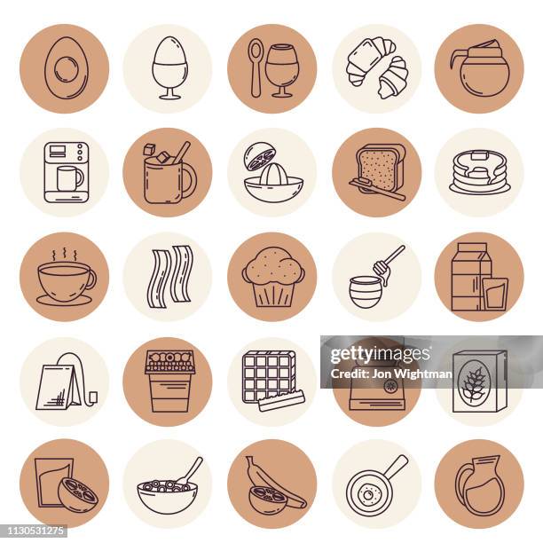 thin line breakfast icon set - orange parfait stock illustrations