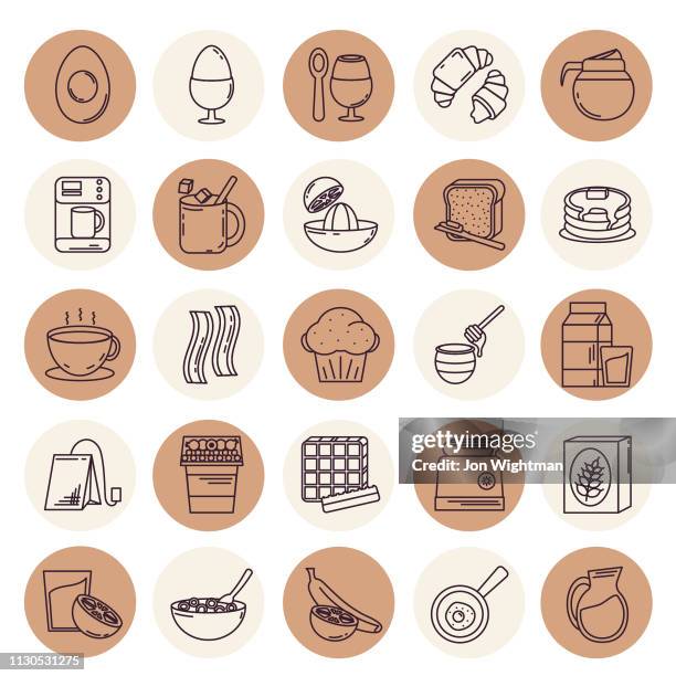 thin line breakfast icon set - wightman cup stock illustrations