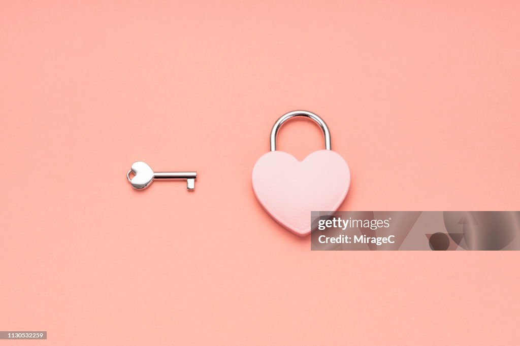 Pink Heart Shape Padlock And Key