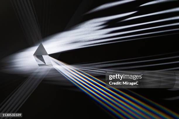 triangular prism refracting striped light - prism light stock-fotos und bilder