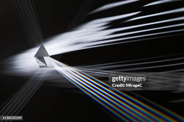 triangular prism refracting striped light - low key imagens e fotografias de stock