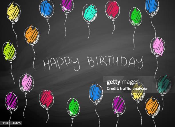 happy birthday blackboard - birthday-balloons stock illustrations