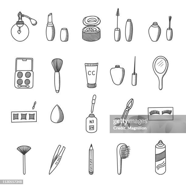 cosmetics doodles set - pencil sharpener stock illustrations