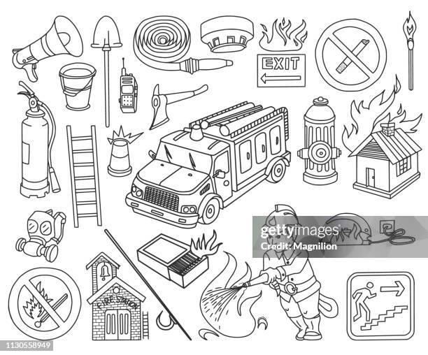 fire department doodles set - car warning light stock illustrations