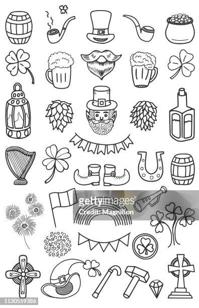 st. patrick's day vector doodles set - ales a stock illustrations
