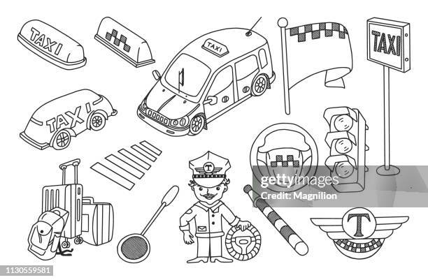 taxi doodles set - service advisor auto stock illustrations