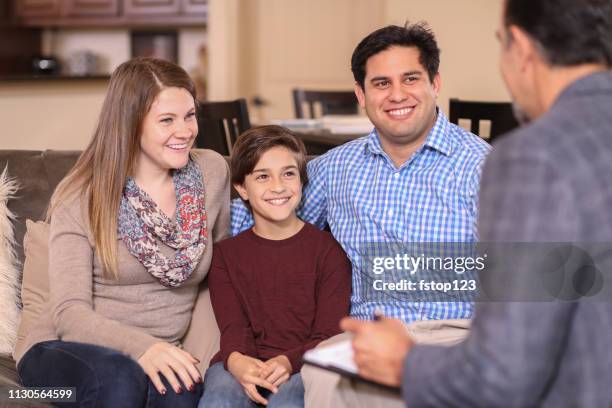 family counseling session at home with therapist. - child psychologist stock pictures, royalty-free photos & images