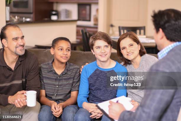 family counseling session at home with therapist. - foster parent stock pictures, royalty-free photos & images