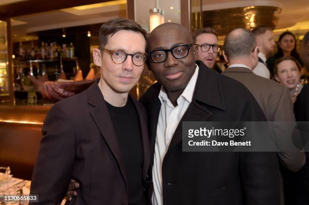 Designer Erdem Moralioglu and Edward Enninful attend the official Erdem London Fashion Week dinner at J Sheekey Atlantic Bar on February 18, 2019 in...